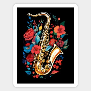 Saxophone Instrument Retro Red Flowers Color Nature Splash Magnet